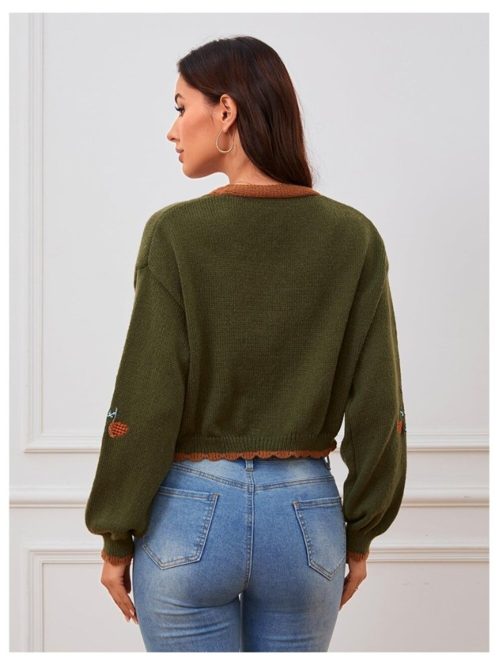 Women's Fall Cropped Cardigans Cottage Core Button Up Boho Sweater - Picture 2 of 8